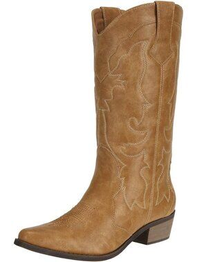 Women's Ladies Cowgirl Cowboy Boots Tan Wide Calf Fashion Western Shoes